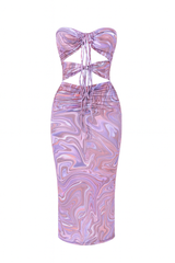 Marble - Print Strapless Midi Dress