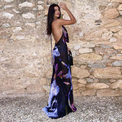 Sexy Psychedelic Backless Halter Gown