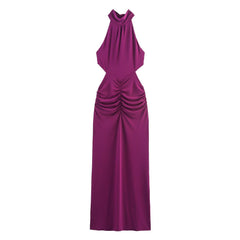 Purple Halter Cut - Out Gown