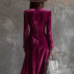 Double-Breasted Velvet Maxi Coat Dress with Silver Hardware