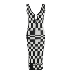 Retro Checkered Cutout Sleeveless Dress