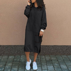 Casual Black Oversized Hoodie Dress