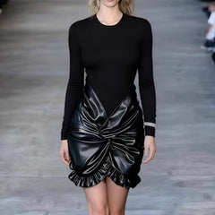 Ruched Faux-Leather Overlay Mini Dress