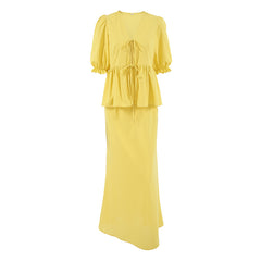 Puff-Sleeve Peplum Top and Maxi Skirt Set