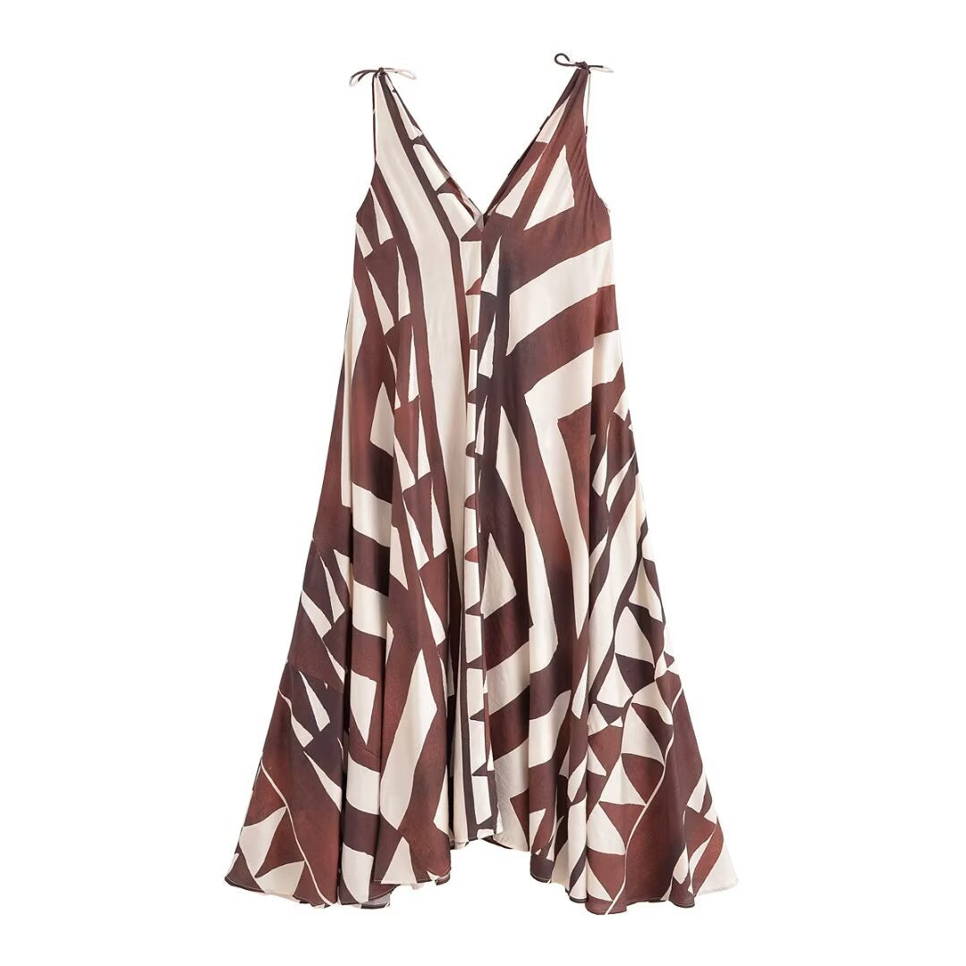 Abstract Print V - Neck Dress