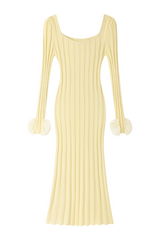 Elegant Ribbed Sculpt Knit Dress with Sheer Cuffs