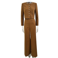 Elegant Gold Button Cropped Jacket Suit Set