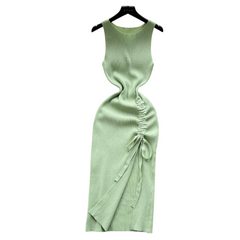 Asymmetrical Drawstring Slit Waist Skirt