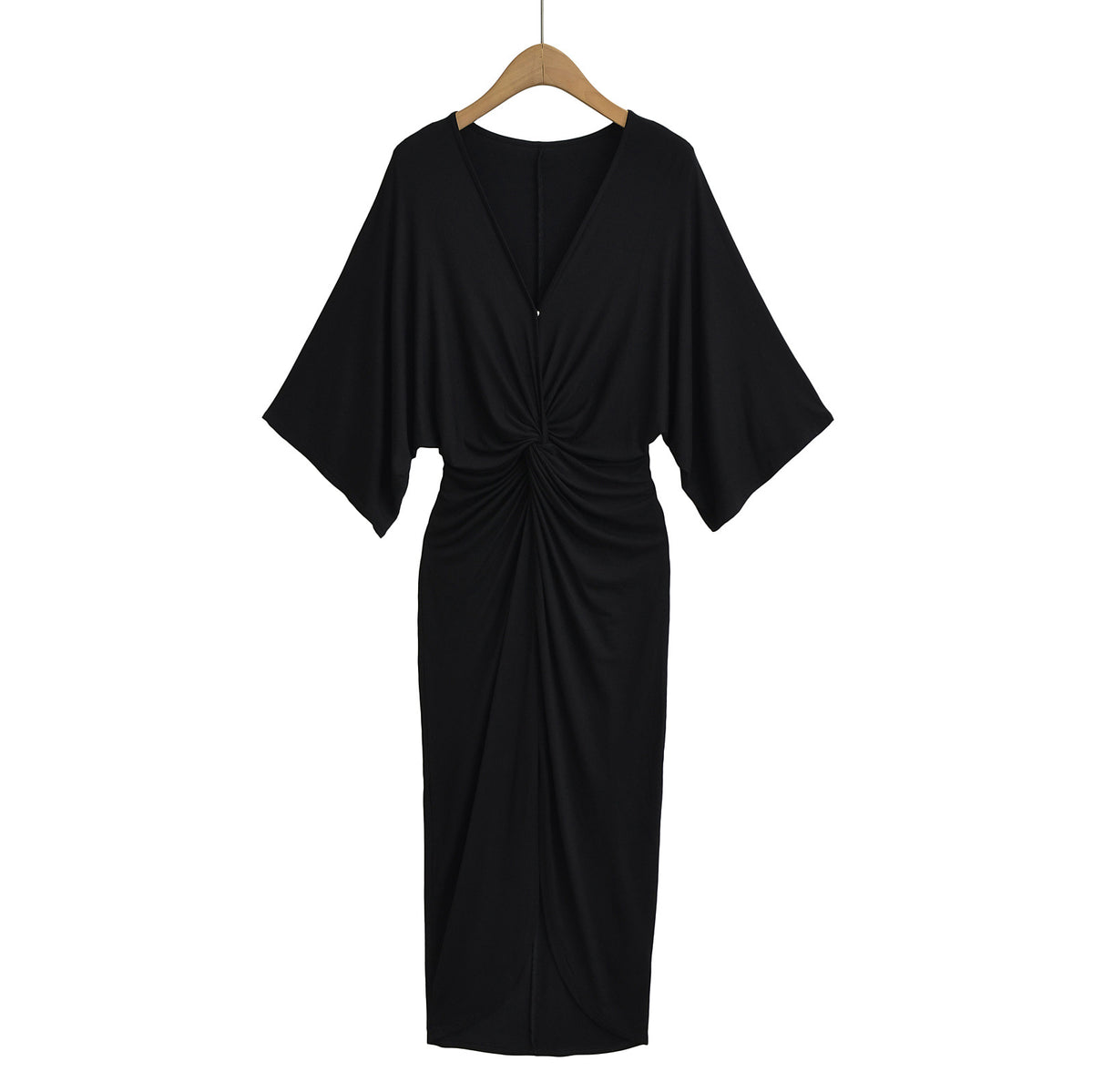 Beige Deep V - Neck Midi Dress