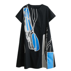 Modern Blue Brushstroke A-Line Dress