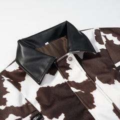 Textured Pattern Bomber Jacket with Faux Leather Trim