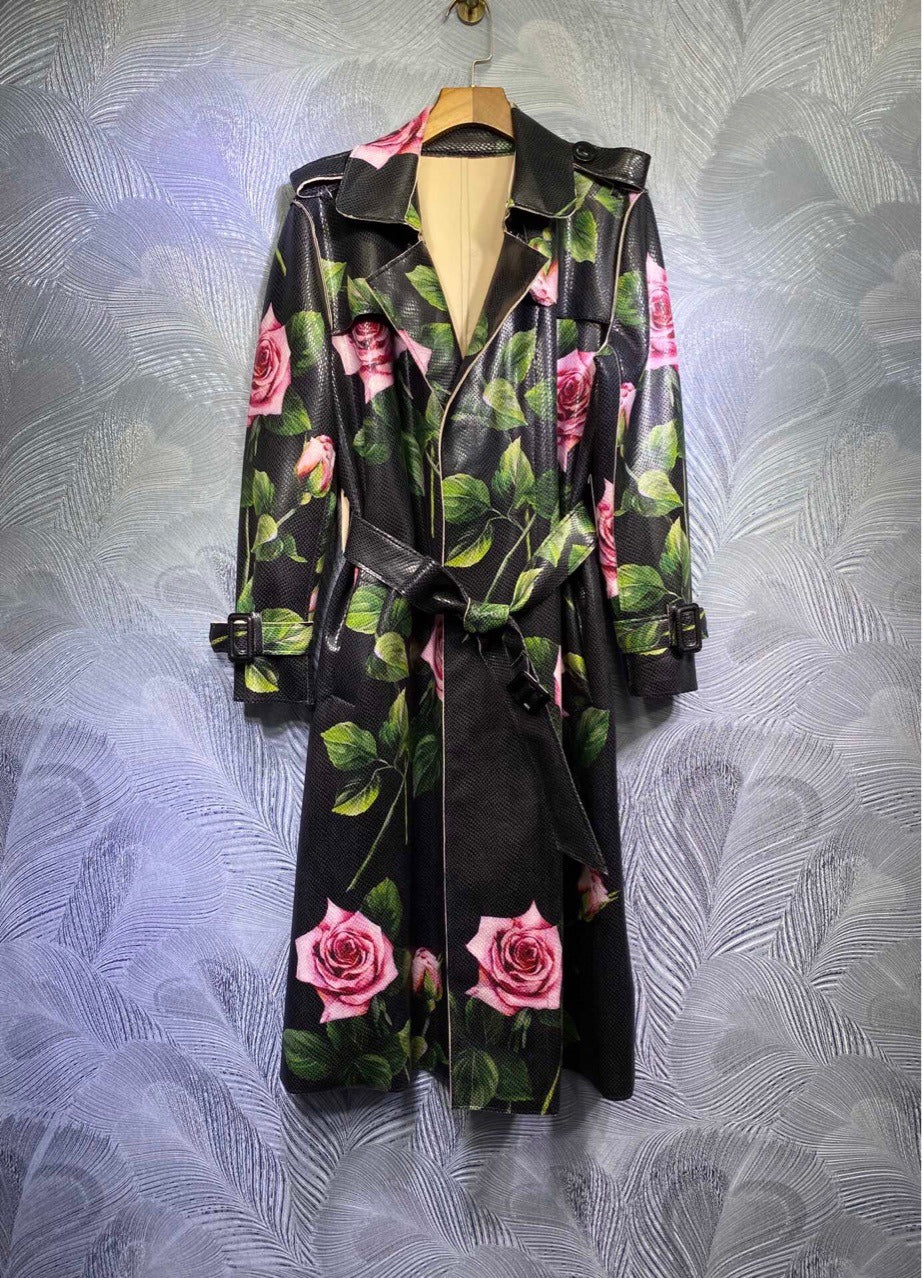 Romantic Black Floral Print Trench