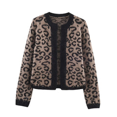 Leopard Print Open-Front Fuzzy Knit Cardigan