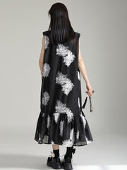 Stylish Embroidered Blooms Collar Dress