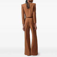 Elegant Gold Button Cropped Jacket Suit Set