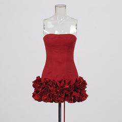 Sexy Off-Shoulder 3D Flower Stitching Tube Top Dress