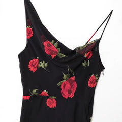 Black Rose Print Maxi Dress