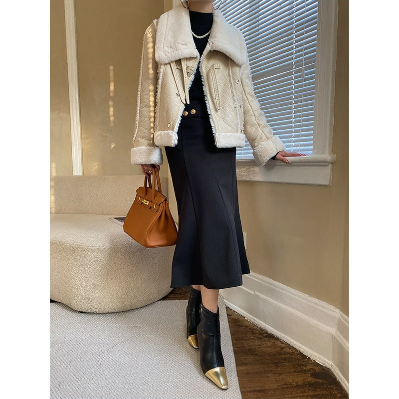 Black Shearling-Lined Black Biker Jacket