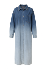Vintage Gradient Wash Button-Up Denim Dress