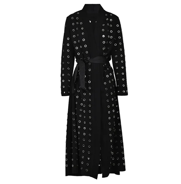 Modern Longline Metal Eyelet Black Duster