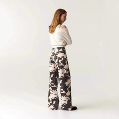 Cow Print High Waisted Wide Leg Jeans