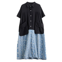 Playful Patchwork Shirt Dress with Jean Trim