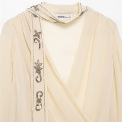 Embellished Scarf-Neck Surplice Blouse