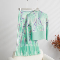 Fashion Print Slim Top And Pleated Dress