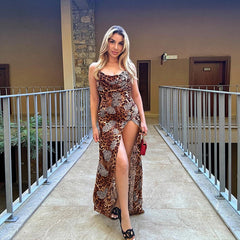 Chic Leopard Print Slit Dress