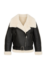 Black Shearling-Lined Black Biker Jacket