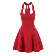 Red Halter Flare Party Dress