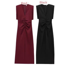 Elegant V-neck Ruched Evening Dress