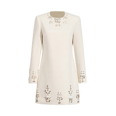 Embellished Long-Sleeve Mini Dress with Floral Detailing