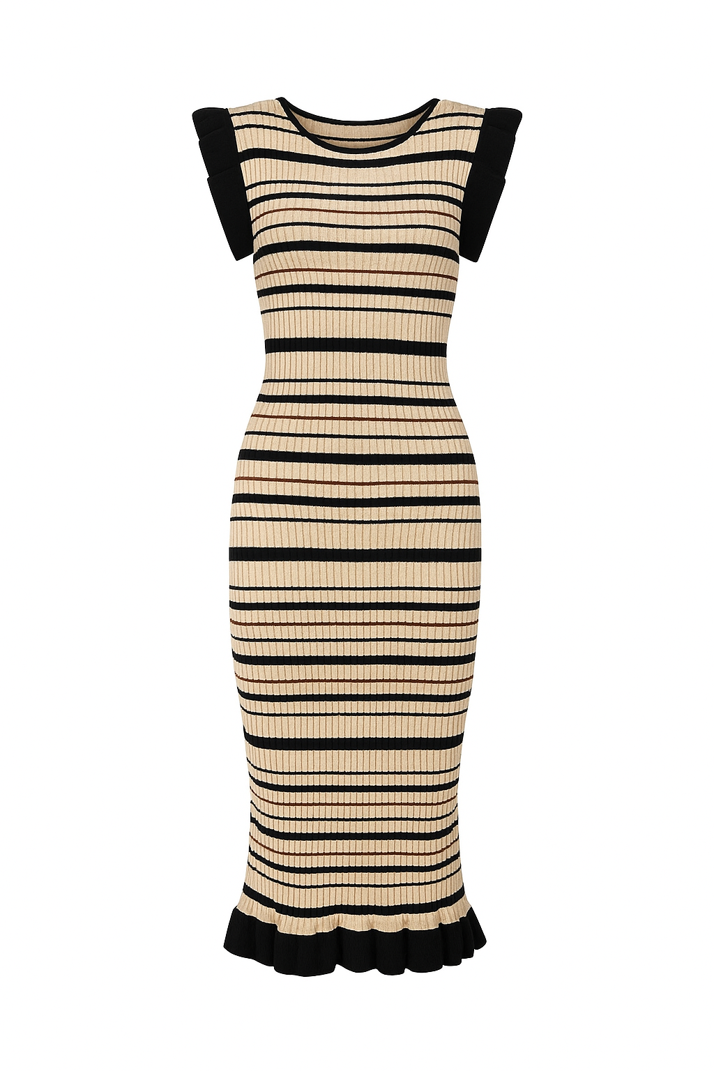Striped Ruffled Knit Bodycon Dress