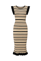 Striped Ruffled Knit Bodycon Dress