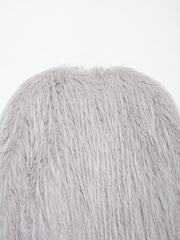 Collarless Shaggy Faux Fur Jacket