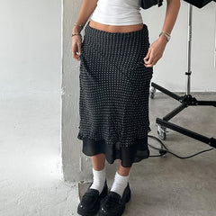 Polka Dot Mesh Layered Midi Skirt