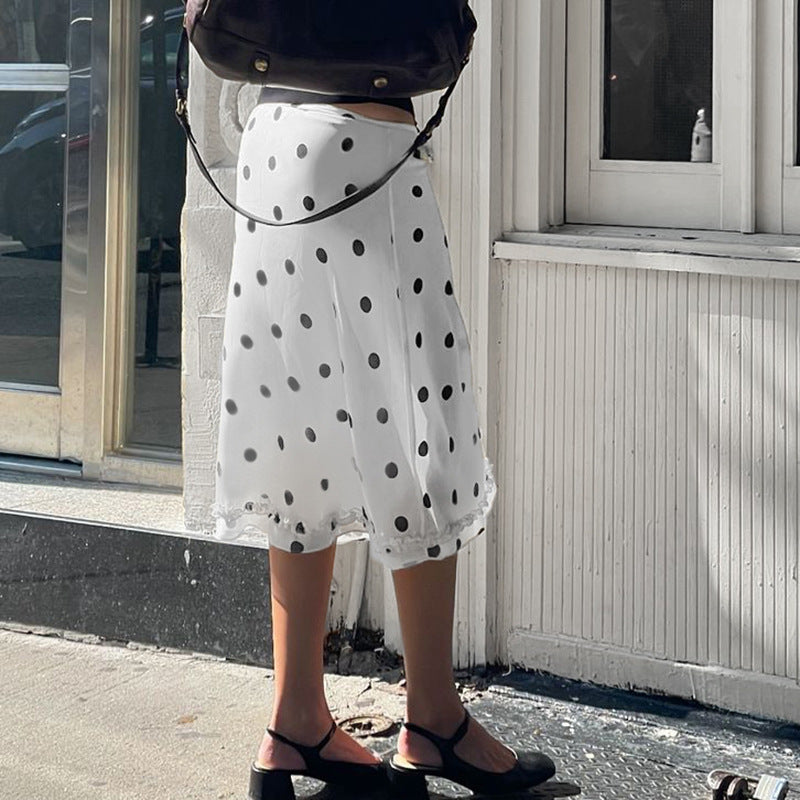 White Polka Dot Midi Skirt