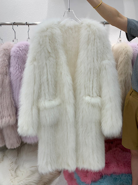 Soft Cream Textured Faux Fur Overcoat