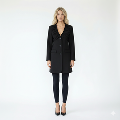 Single breasted long sleeved pleated V-neck suit jacket for women