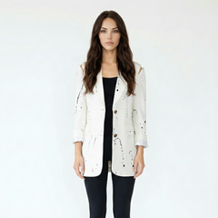 Abstract Print Jacket with Open Shoulder and Wide Cuff Detail