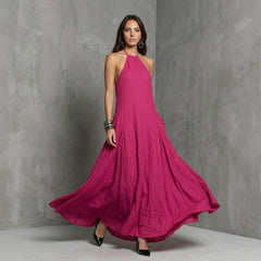 Halter Neck Backless Maxi Dress with Side Pockets