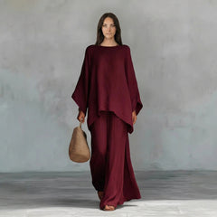 Oversized Batwing Tunic and Wide-Leg Linen Trouser Set