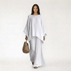 Oversized Batwing Tunic and Wide-Leg Linen Trouser Set