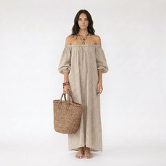 Off-the-Shoulder Printed Maxi Dress with Balloon Sleeves