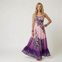 Sleeveless V-Neck Maxi Dress with Floral Graphic Print