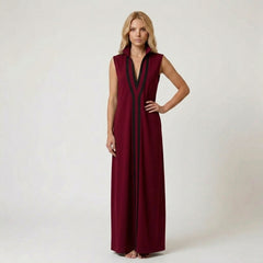 Sleeveless V-Neck Maxi Dress with Contrasting Vertical Stripes