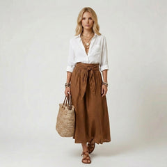 Button-Down Shirt and High-Waisted Tie-Front Maxi Skirt Set
