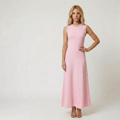 Sleeveless Maxi Dress with Faux Pearl Trimmed Neckline