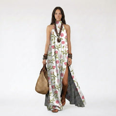 Floral Print Halter Maxi Dress with High Side Slit